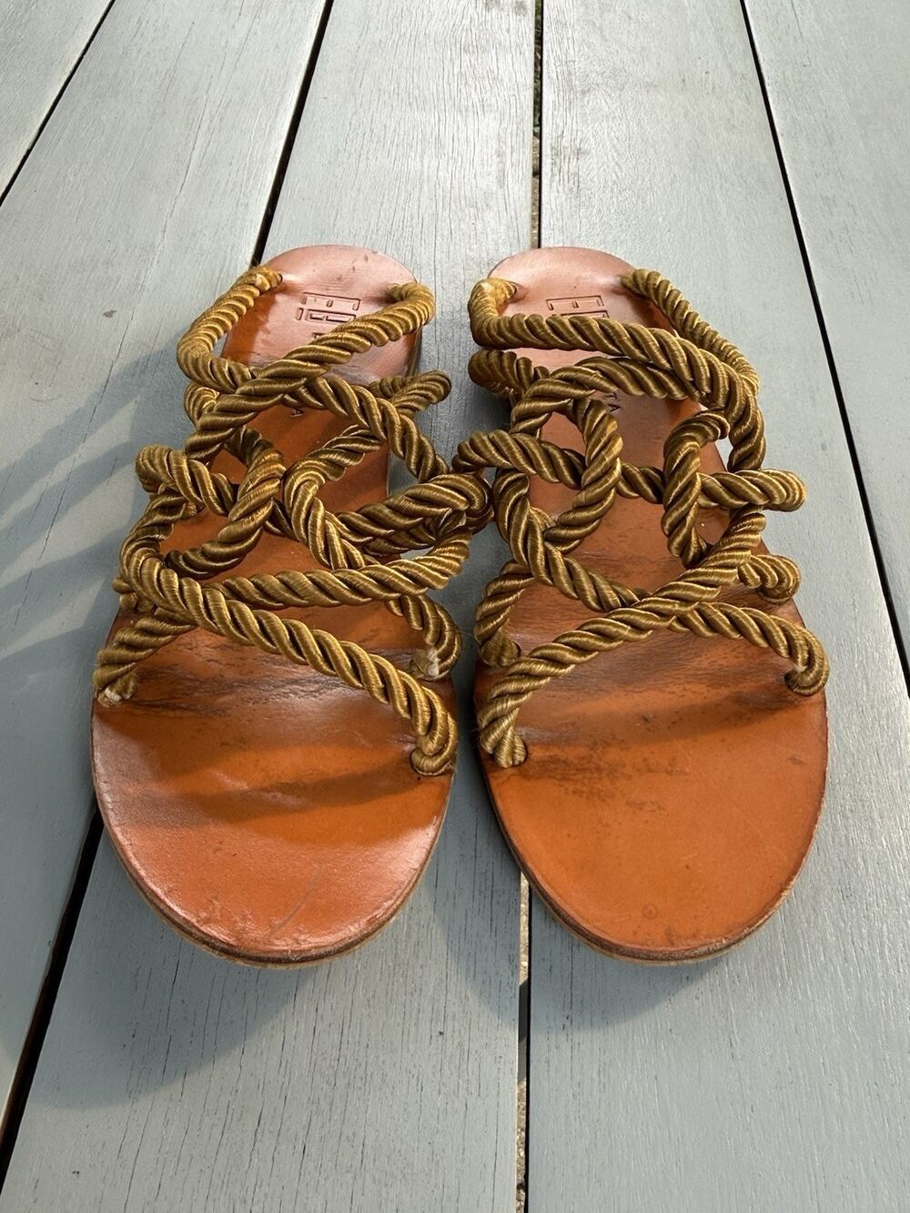 E8 by Miista Women’s Gold Rope Strap Flat Leather Sandals Shoes Size EU 40 US 9